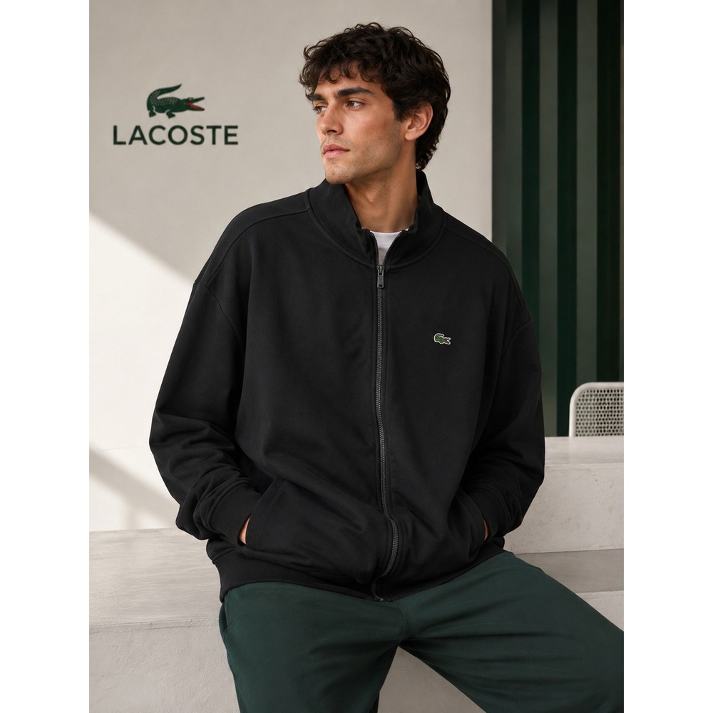Lacoste Mens 3XLT Black Full Zip Mock Neck Fleece Sweatshirt SH4693 Tall